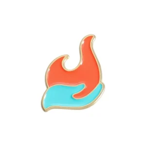 Pin de solapa metálico con diseño religioso “Fuego y Agua”